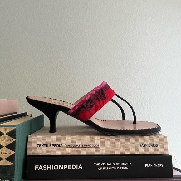 Prada Designer Black Mule Kitten Heel with Pink & Red Ribbon and Bow IT 36 - Picture 11 of 11